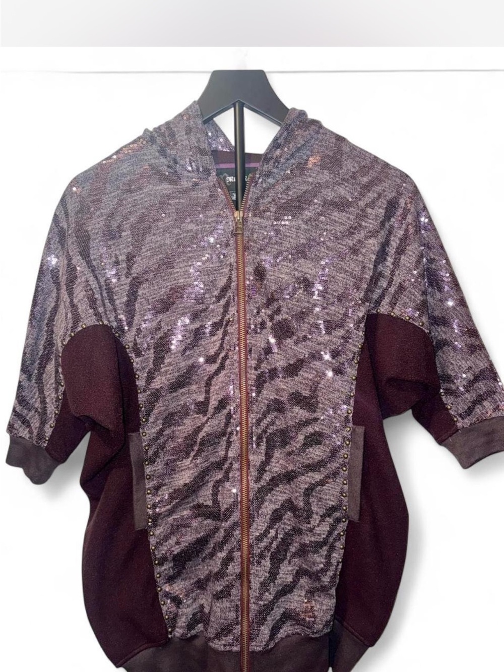Miss Me Plum Sequin Zip Hoodie Jacket